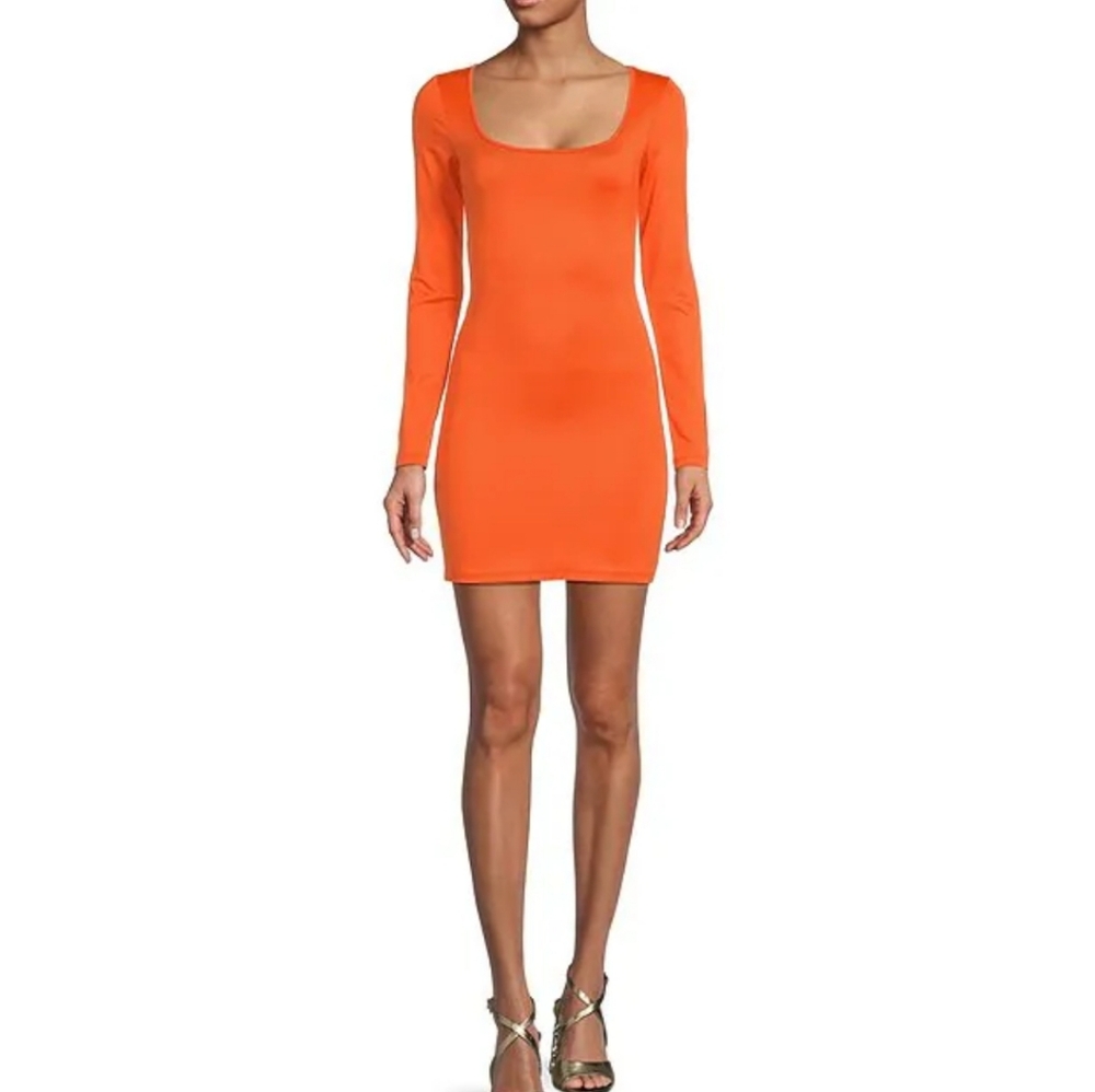 Gianni Bini Mini Icon Knit Scoop Neck Long Sleeve Dress Medium